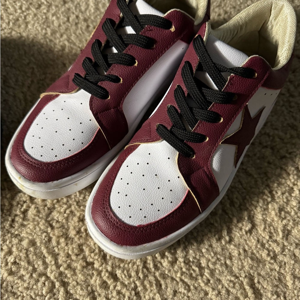 Stylish Maroon and White Sneakers